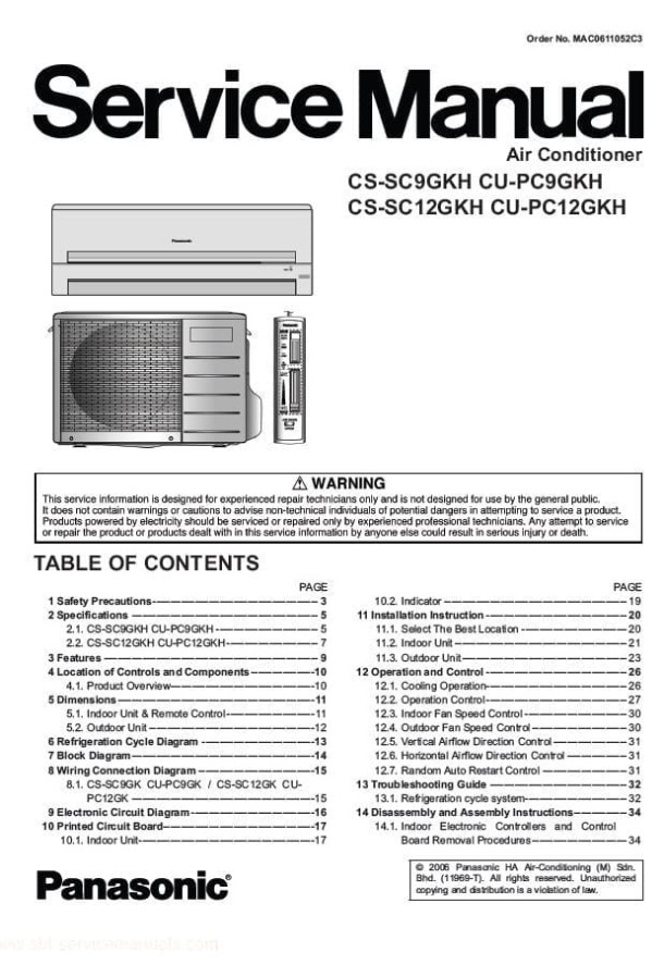 CS-SC9GKH, CS-SC12GKH, CU-PC9GKH, CU-PC12GKH